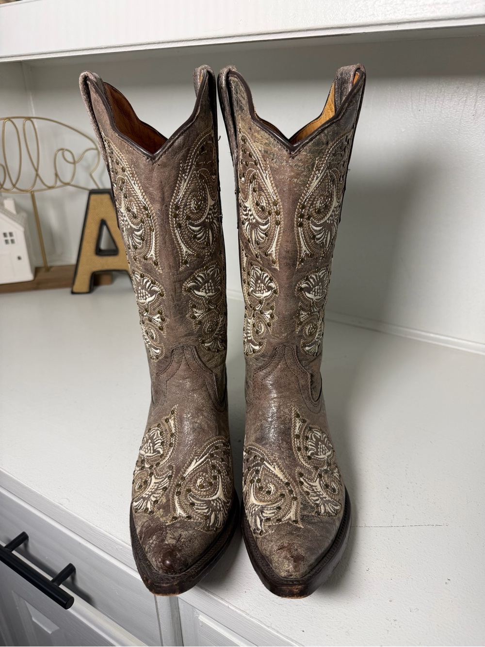 Gypsy Girl Womens 7 Brown Embroidered Cowboy Boots Snip Toe Western Leather - Picture 2 of 9